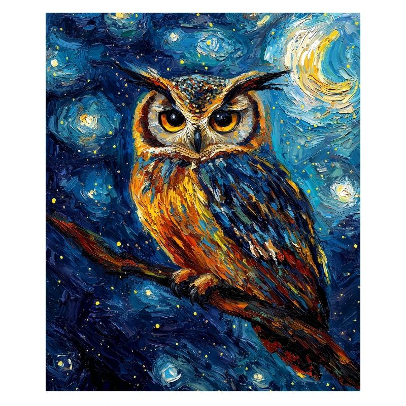 Eule Vogel Van Gogh Style Starry Night