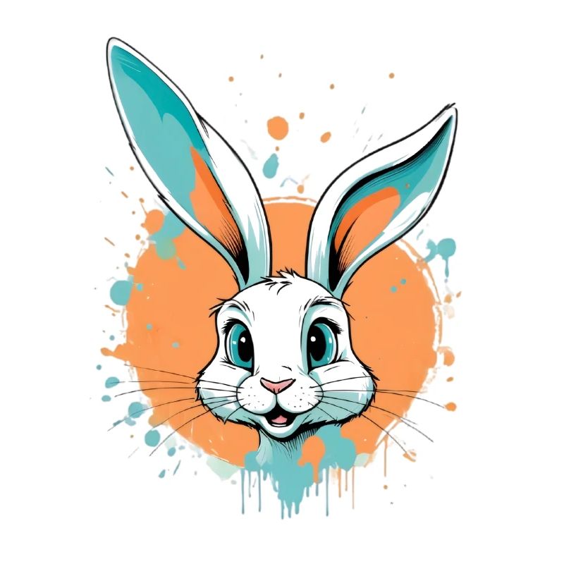 Rabbit head with paint splashes