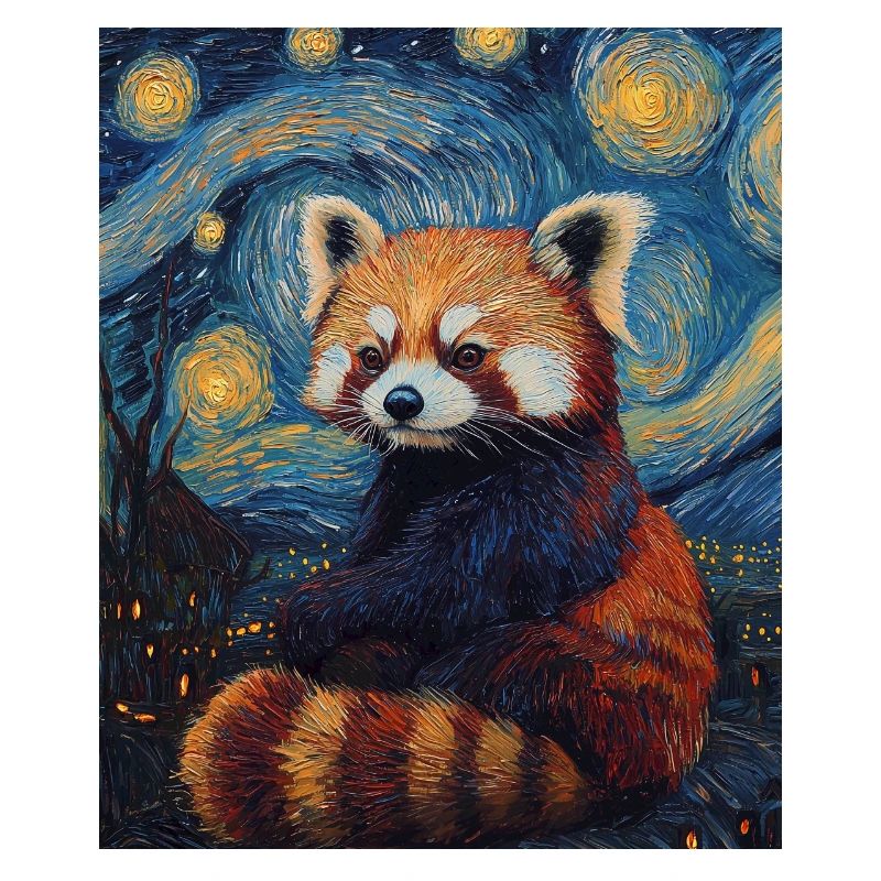 Roter Panda Bär Van Gogh Style Starry Night