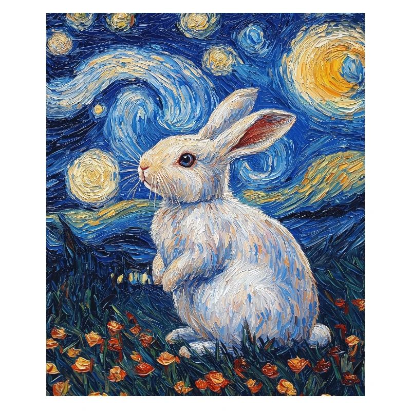 Rabbit Van Gogh Style Starry Night
