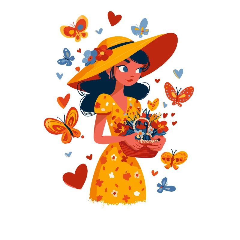 Fée du printemps avec panier de fleurs