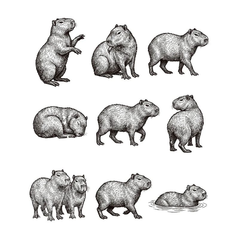 Capybara silhouettes in forest design