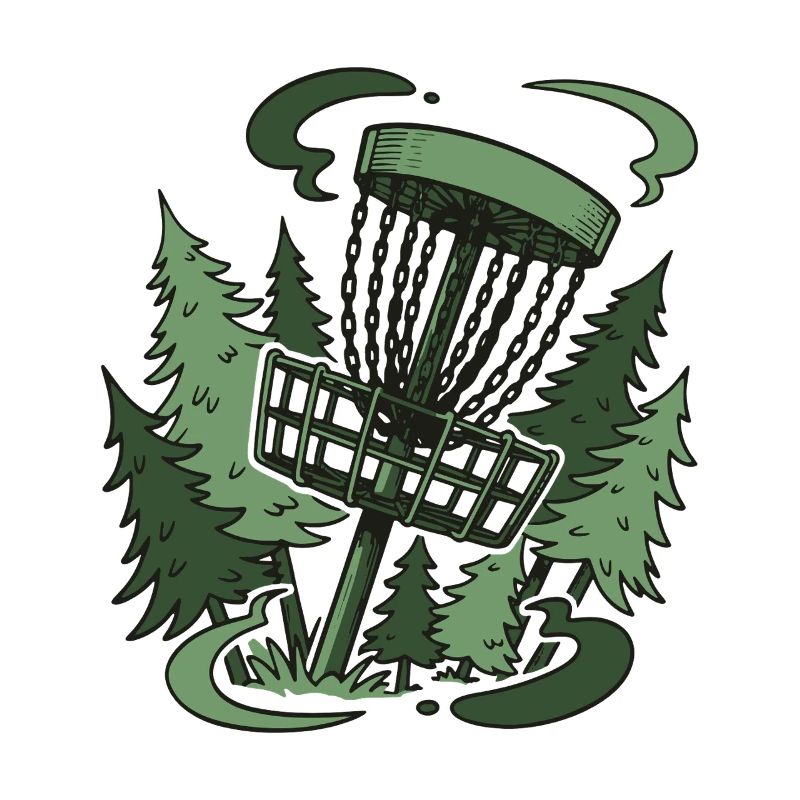 Panier de disc golf dans la forêt Scène drôle de disc golf