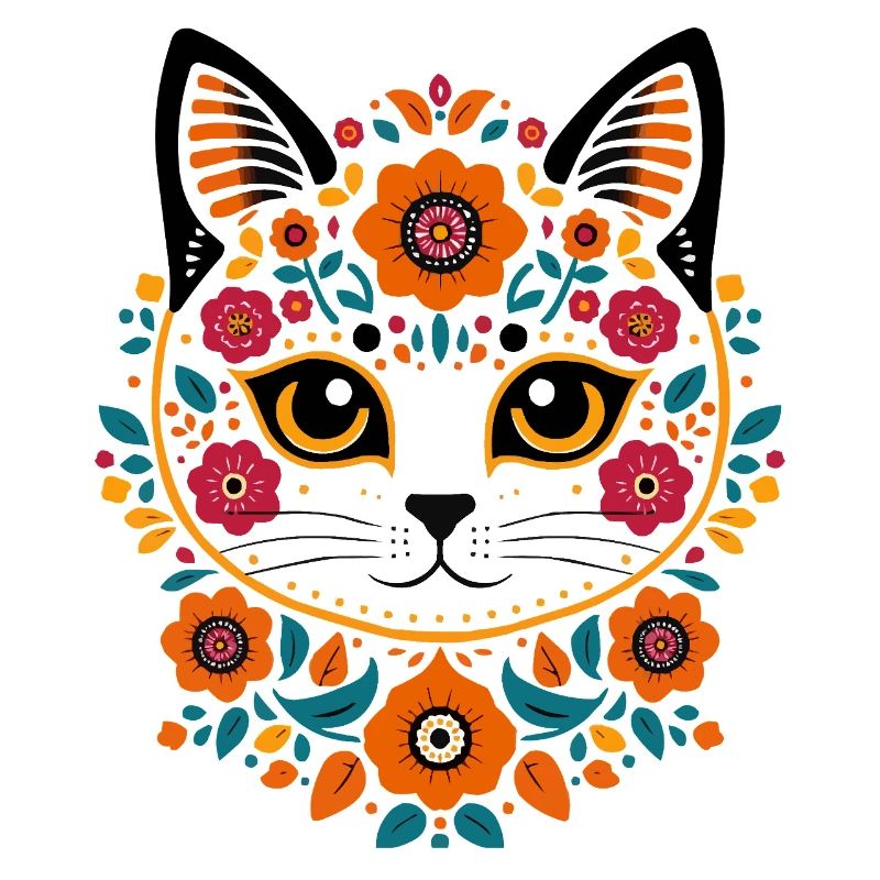 Chat fleur dans le style folklorice