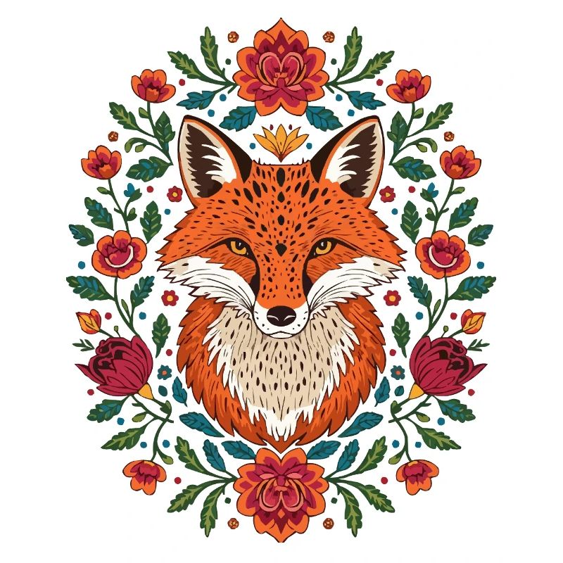 Renard dans une couronne de fleurs Explosion de couleurs