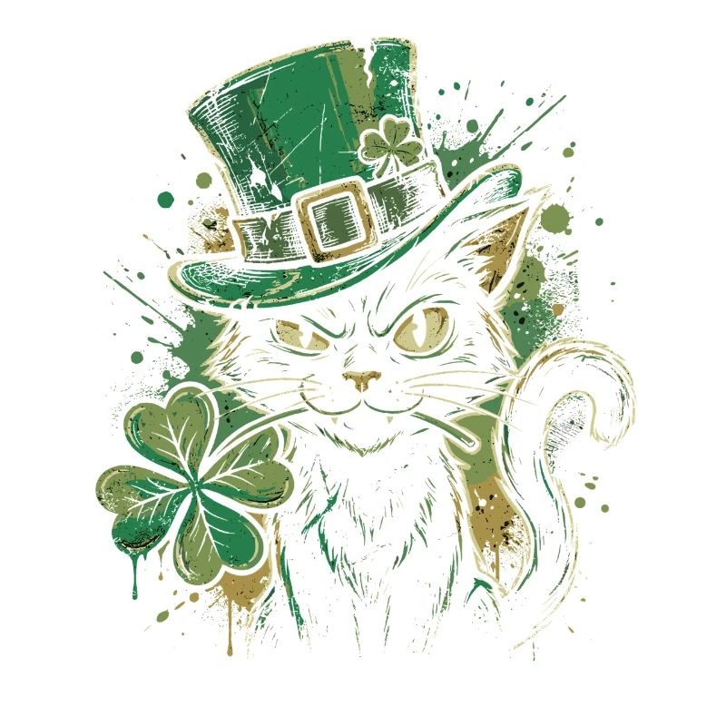 Ronronnement de chat vert avec trèfle