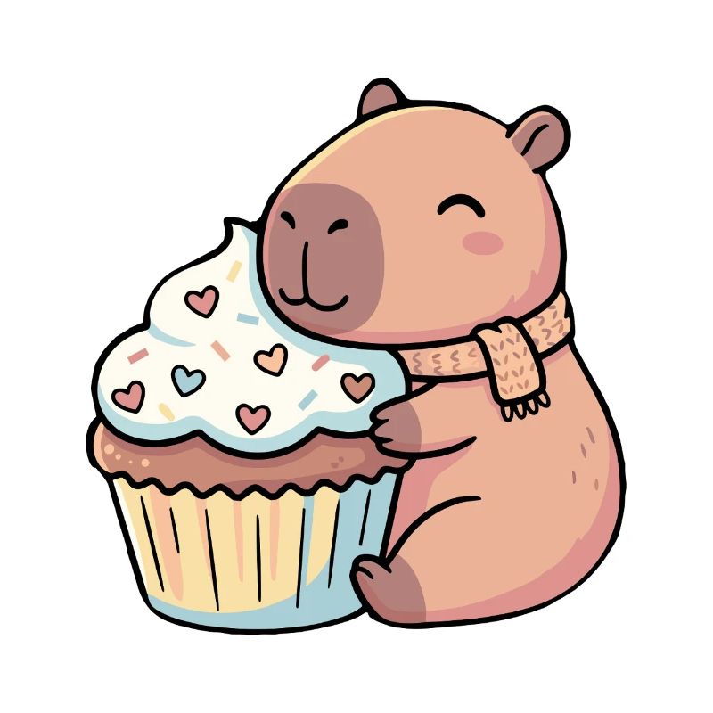 Capybara hugging cupcake cute motif