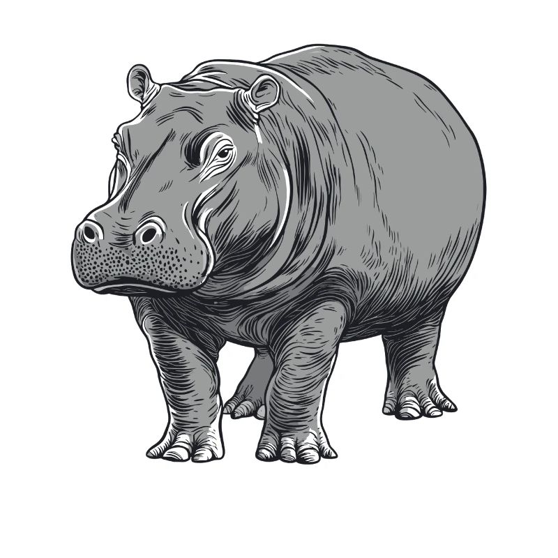 Gray Hippo Line Art