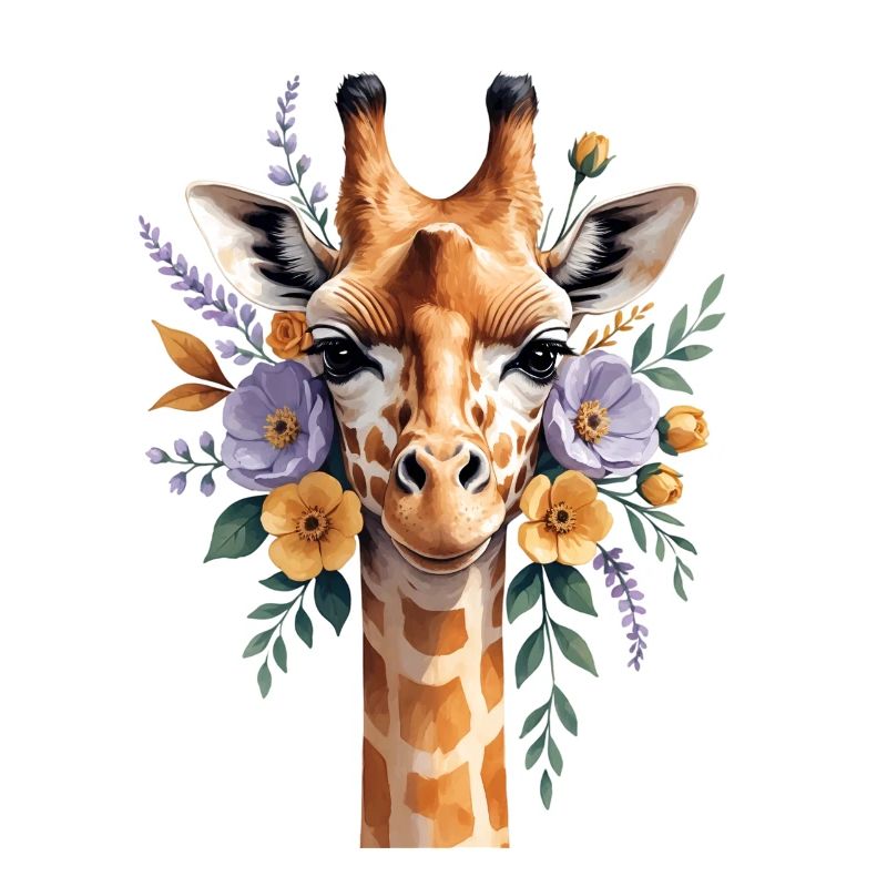 Giraffe with flower wreath