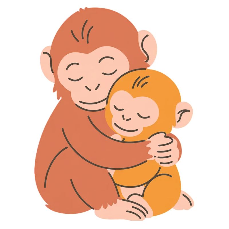 Étreinte entre la mère singe et le bébé