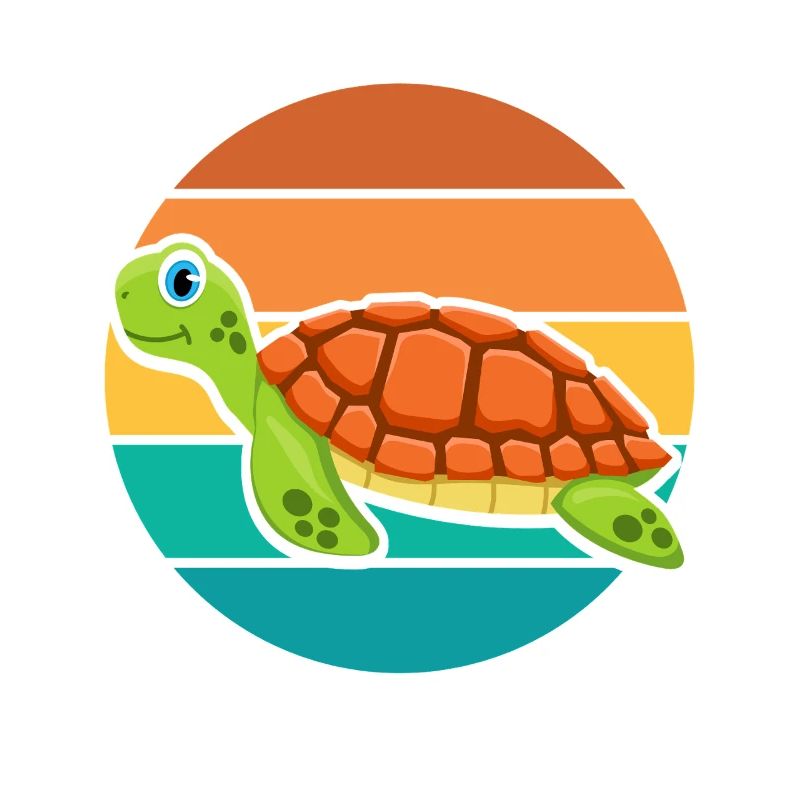 Mignonne Tortue de mer Rétro Décor de Coucher de Soleil