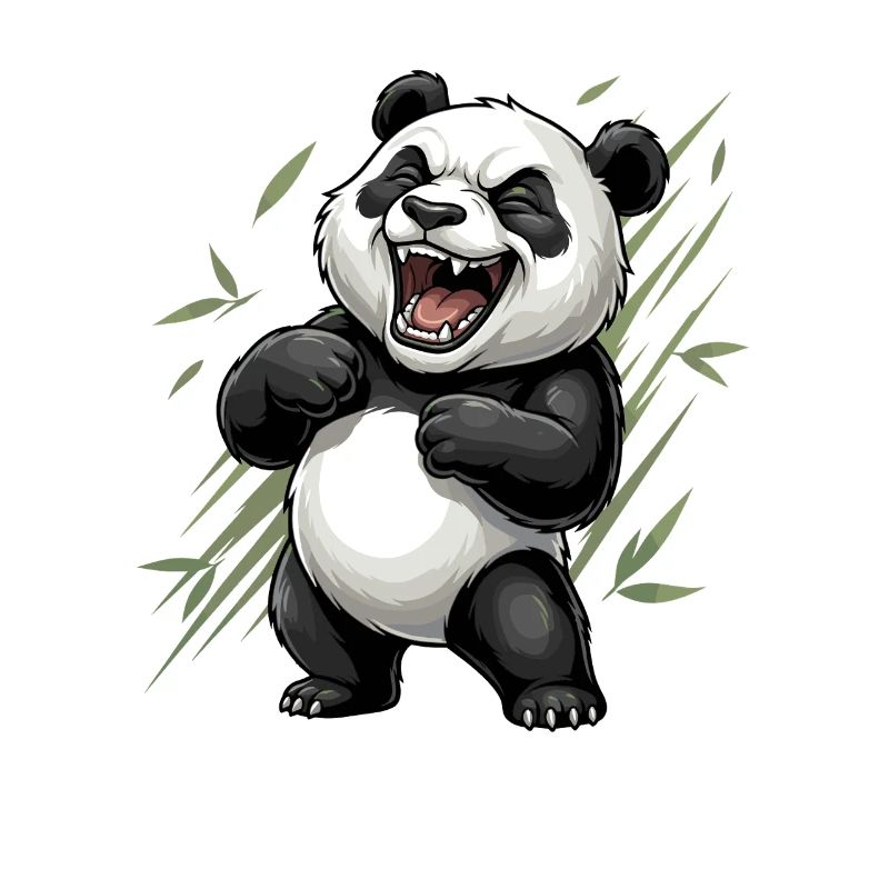 Panda rieur dans un panorama de bambou