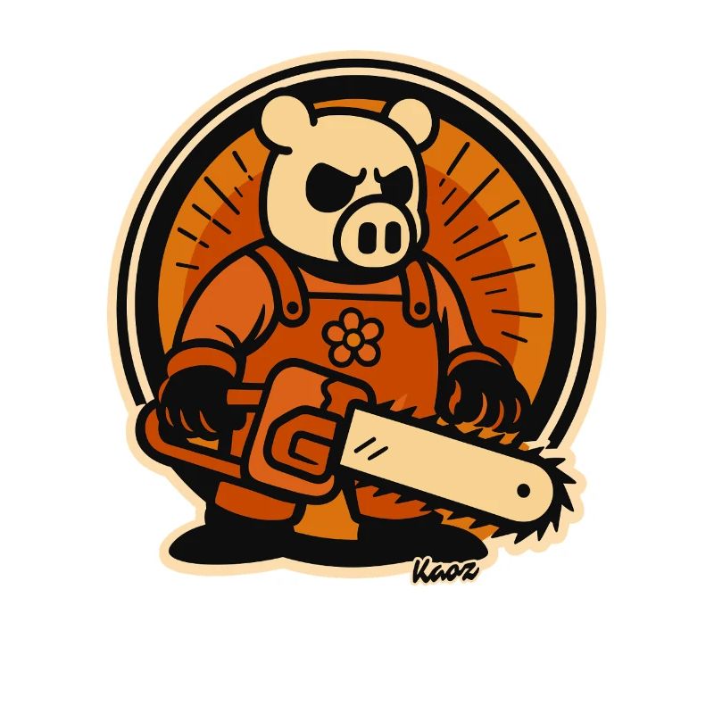 Bûcheron cochon avec tronçonneuse