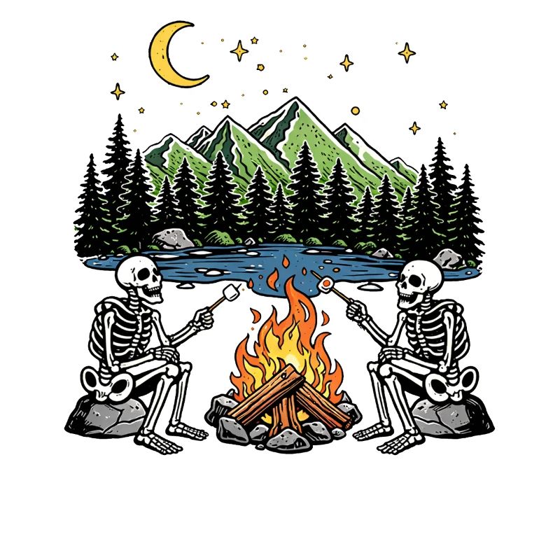 Camp de camping nocturne Marshmallow au feu de camp Skeleton