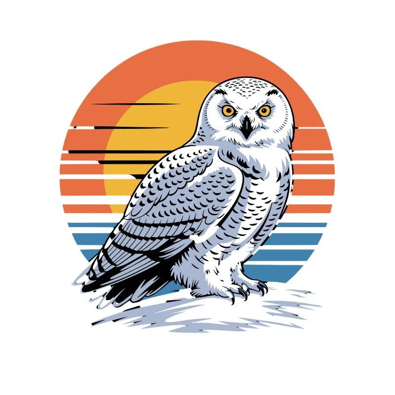 La chouette blanche devant la chouette du coucher rétro