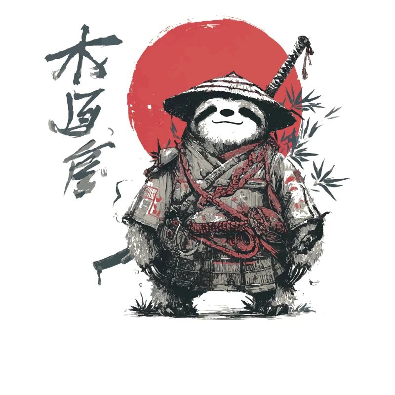 Faultier-Samurai unter roter Sonne