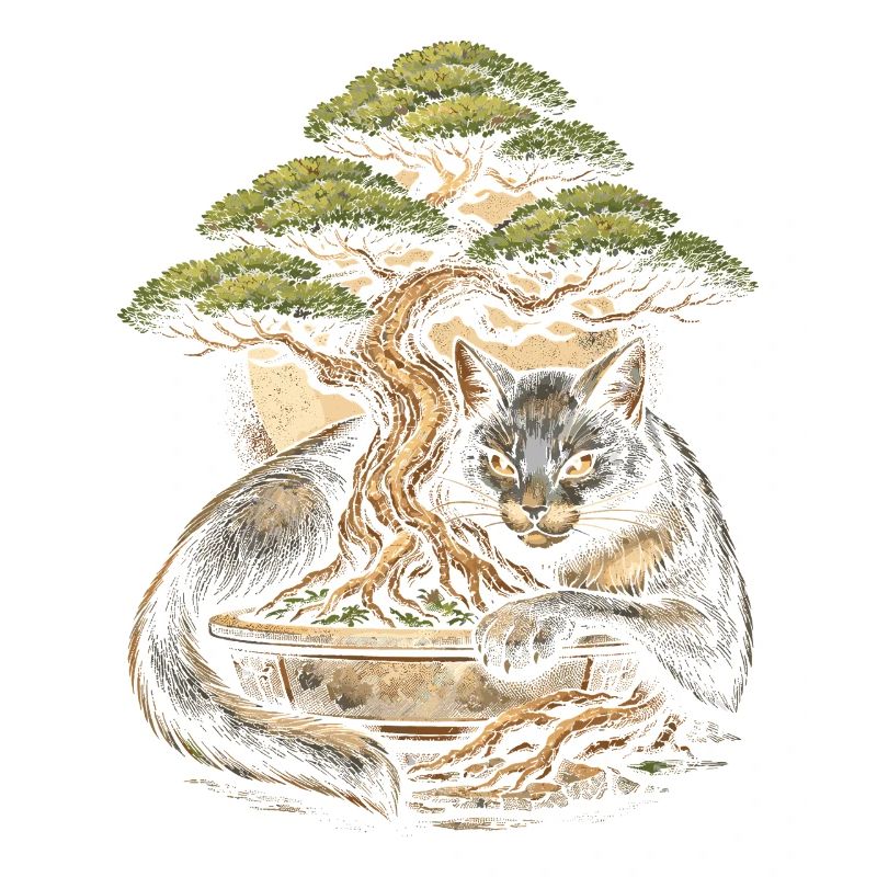 Bonsai tree with cat