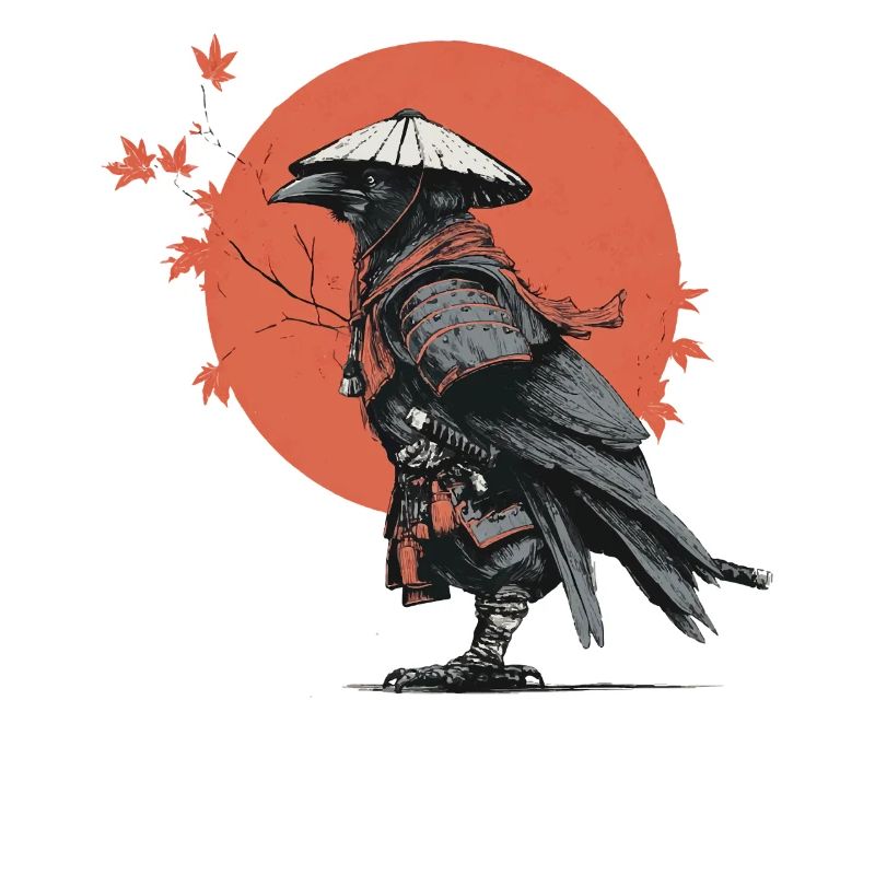 Samurai-Krähe in Red Moon