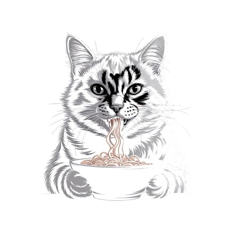 Katze isst Ramen