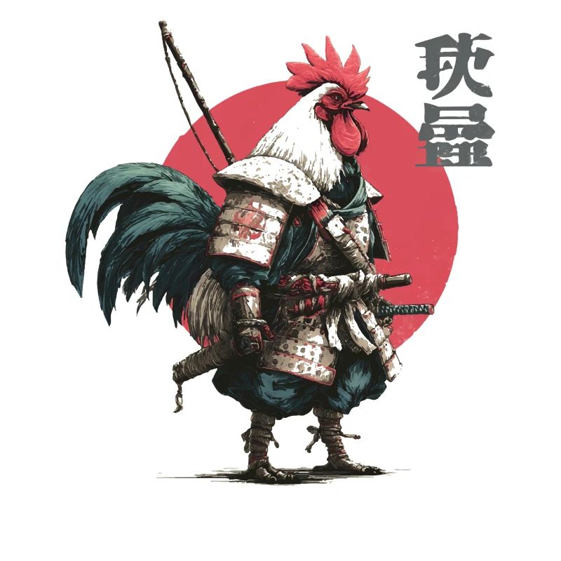 Rooster Samurai in Crimson Circle