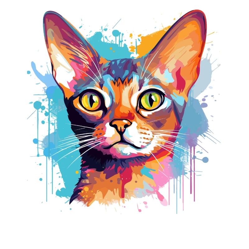 Visage de chat abyssinien avec des éclaboussures colorées