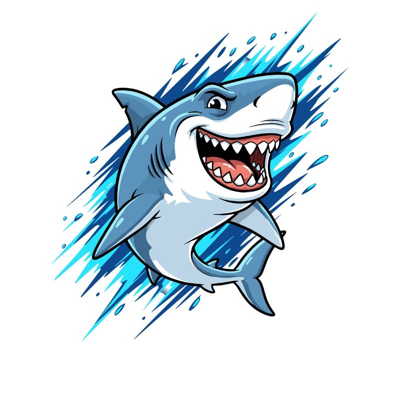 Requin de dessin animé bleu avec des éclaboussures