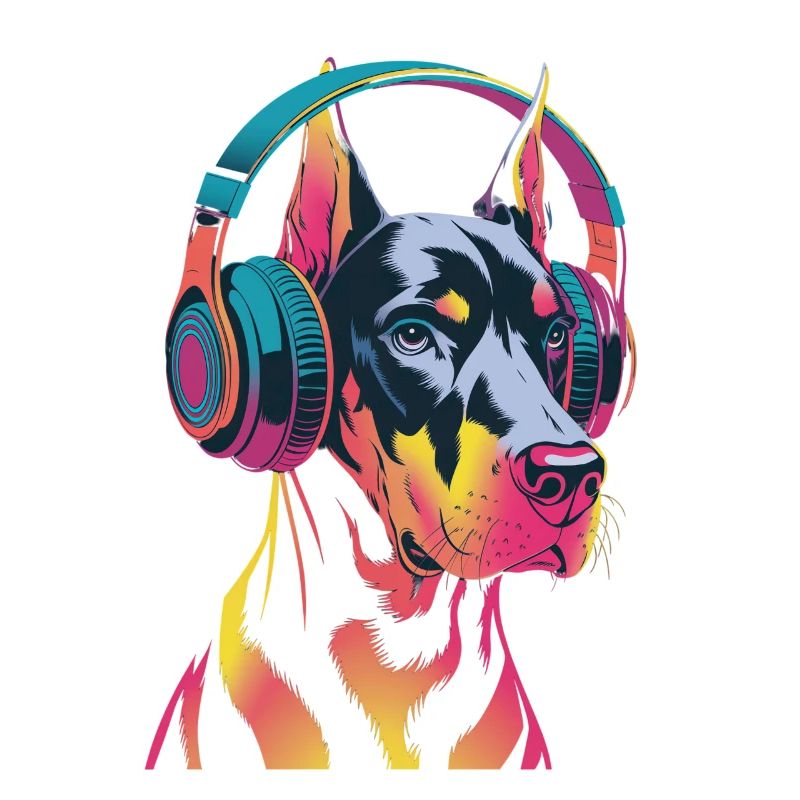 Doberman avec casque