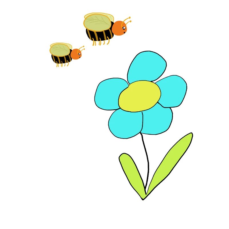 Flower with Bees – Cheerful Drawing