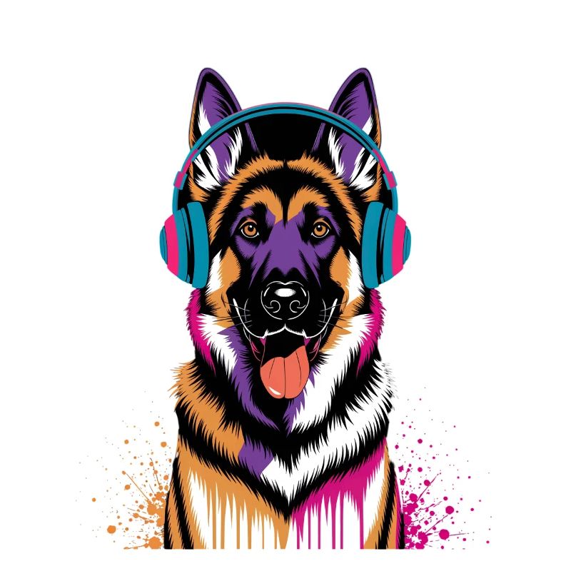 Deutscher Schäferhund mit Kopfhörer