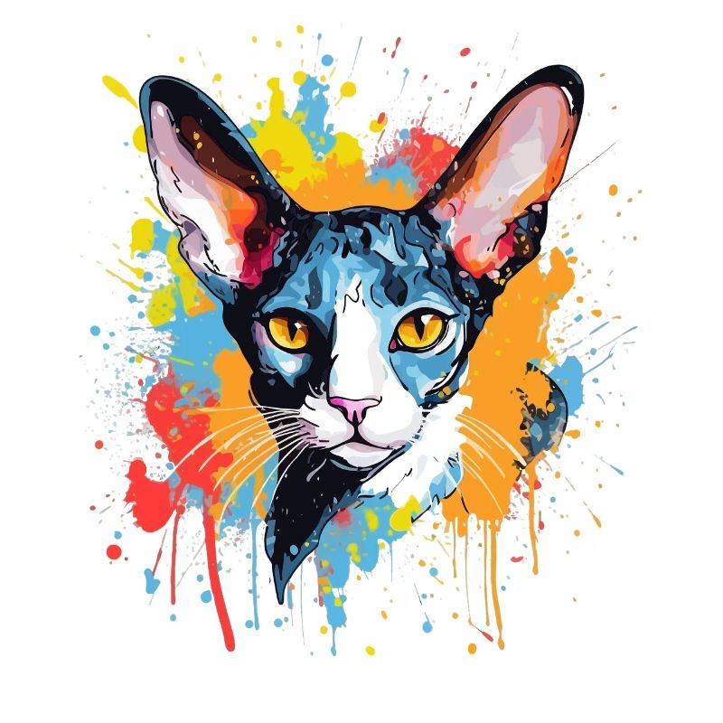 Splash Art Cornish Rex Chat Visage Coloré