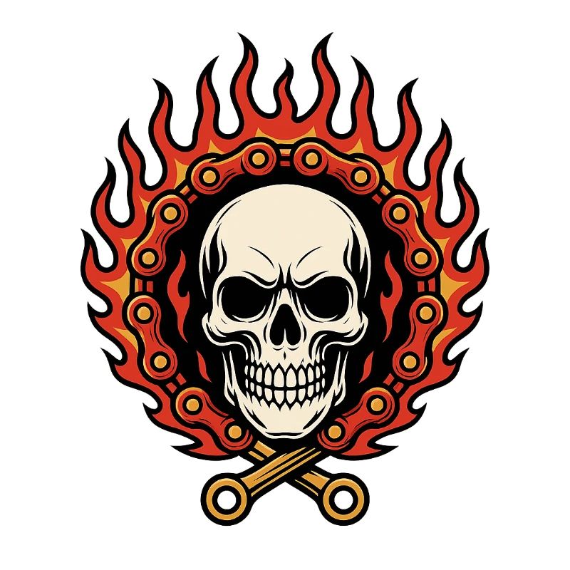 Flaming Flamed Skull in Flame Chain