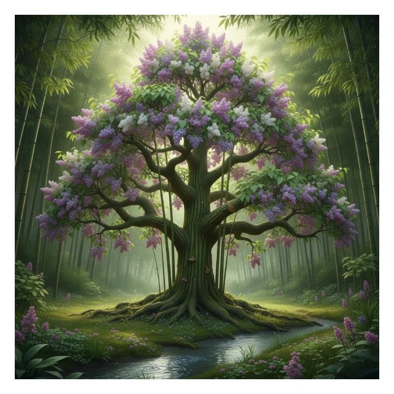 Forest tree with lilac blossoms