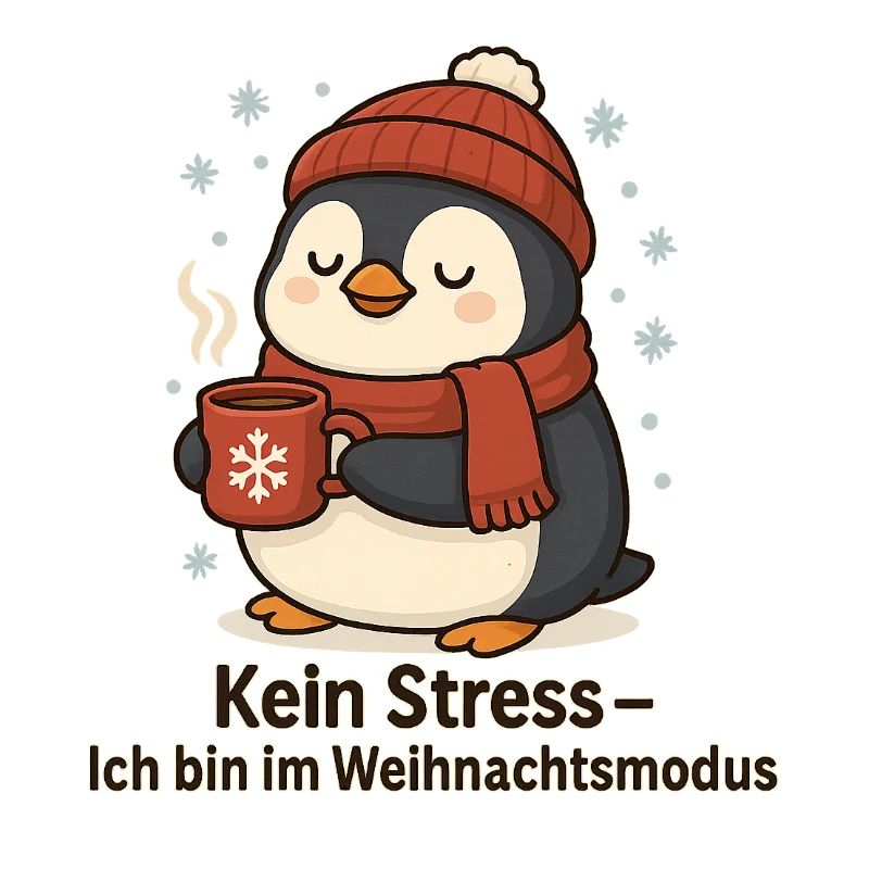 Weihnachtsmodus Pinguin mit Becher
