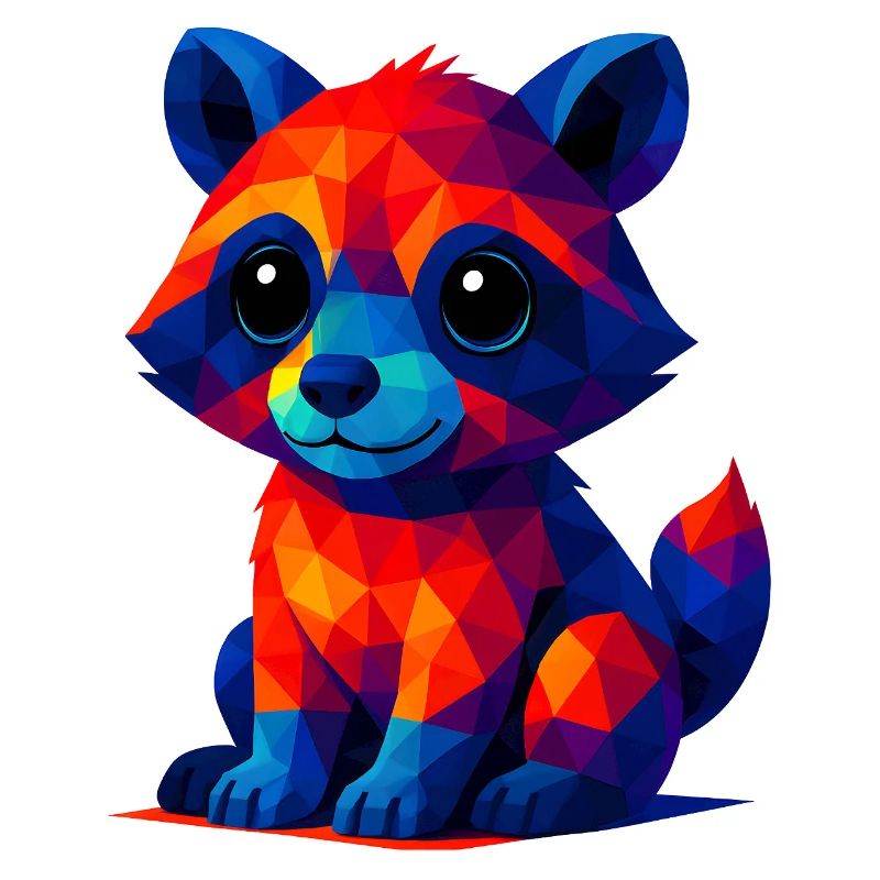 WPAP Polygone Kawaii Style Animaux Bébé Raton laveur