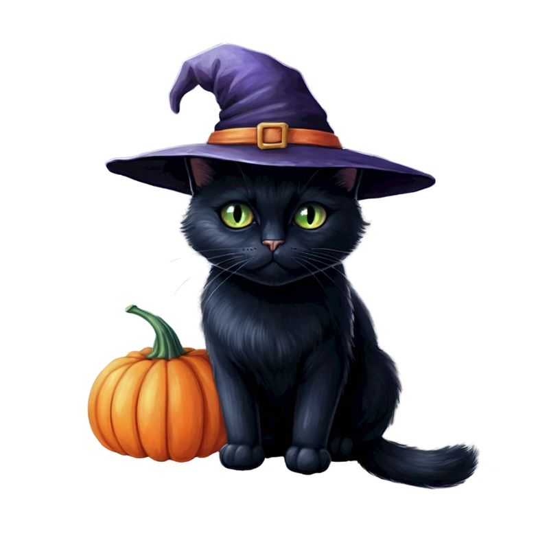 Chat sorcière avec citrouille