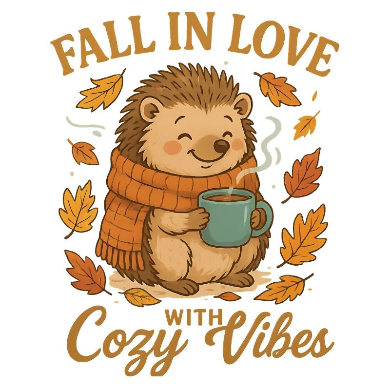 Autumn cuddle with hedgehog and cup