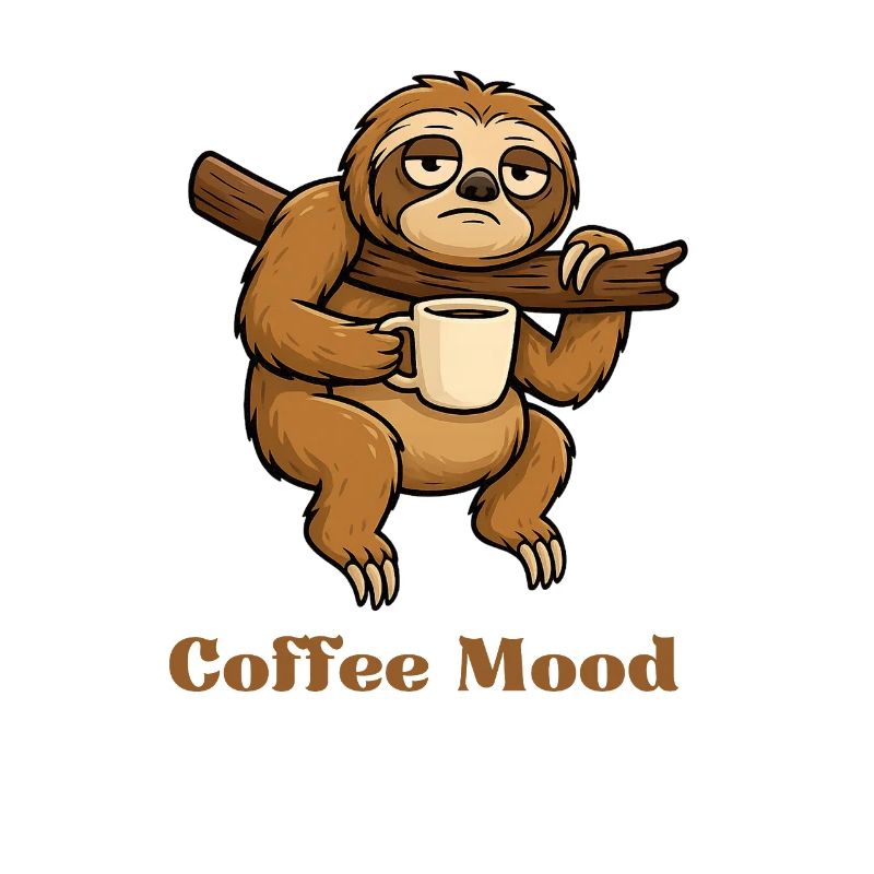 Faultier mit Kaffeetasse