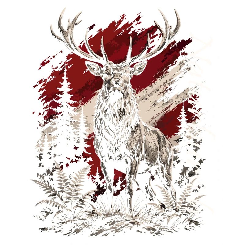 Hirsch im Wald – Rustikal Illustration
