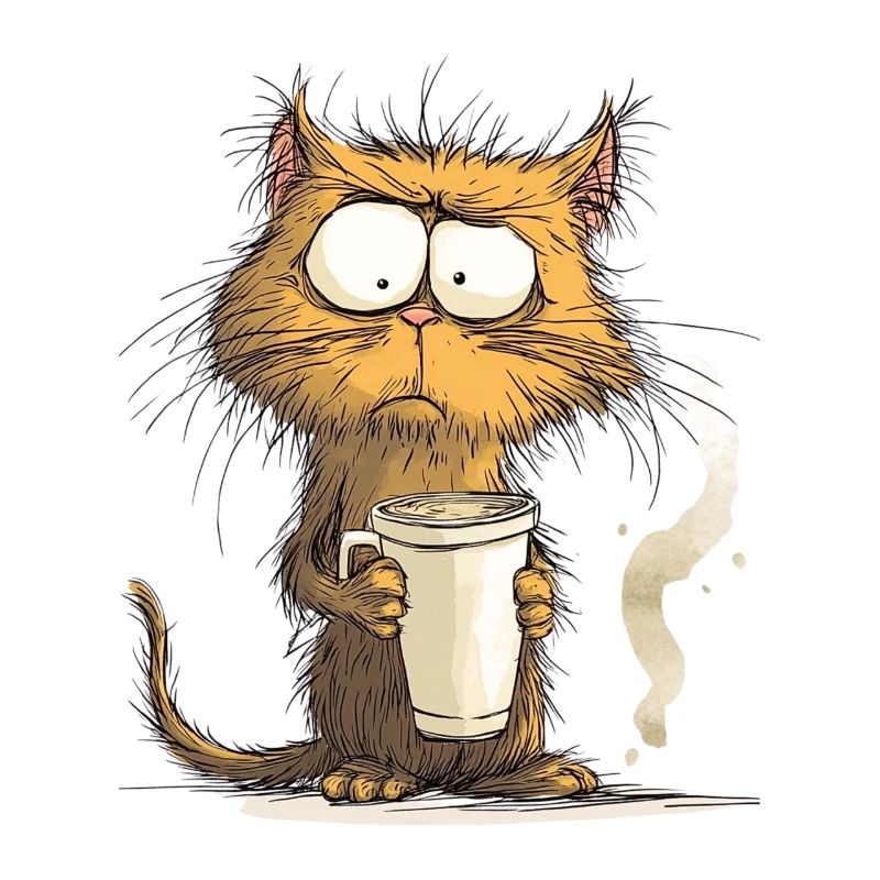 Chat du matin avec du café