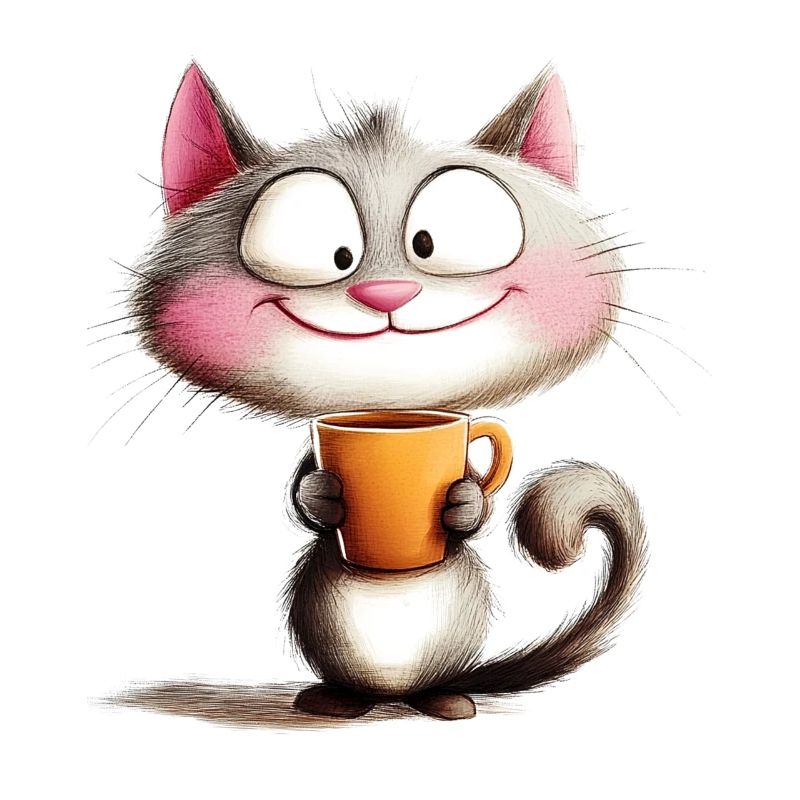 Chat joyeux avec du café - Style dessin animé