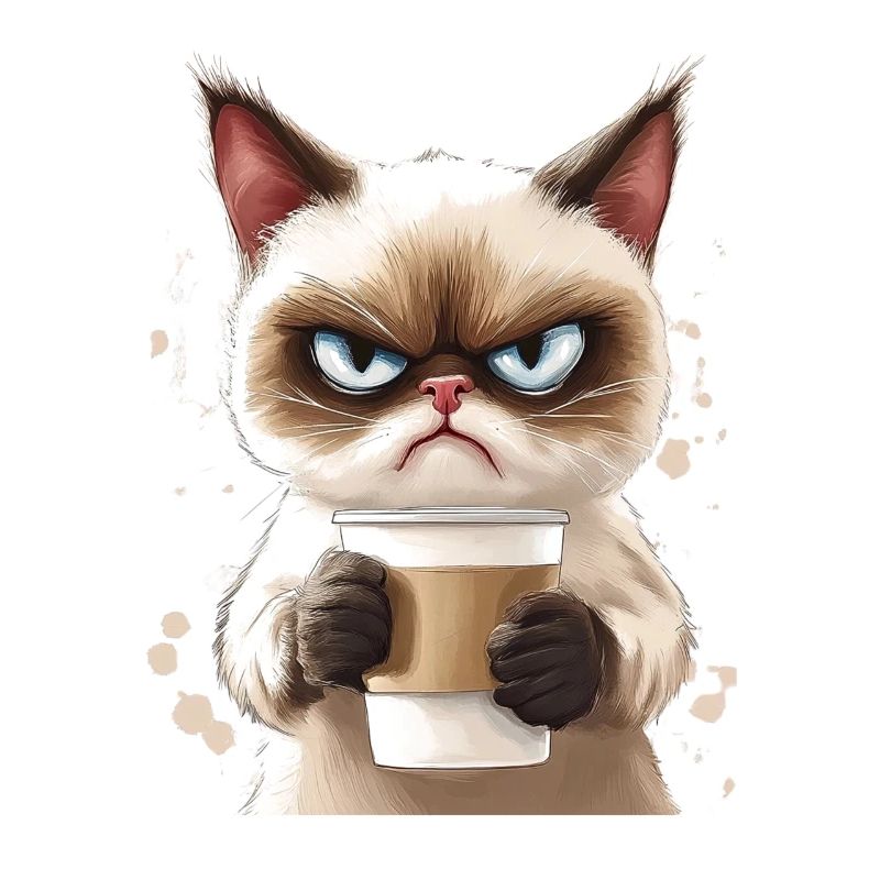 Grumpy Katze mit Kaffee - Morgenmuffel