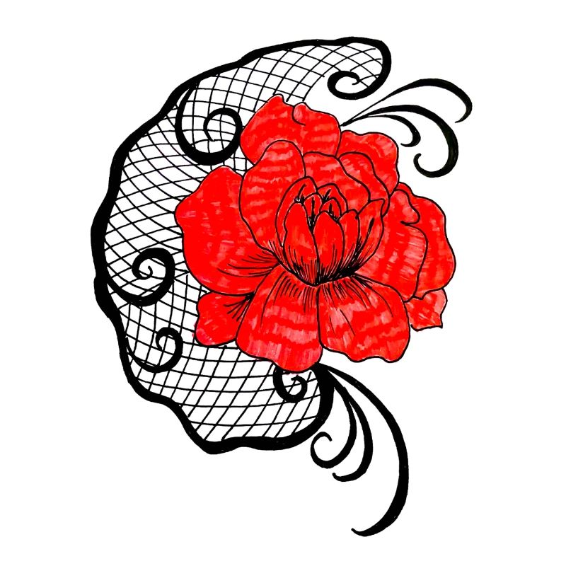 Red flower in net pattern