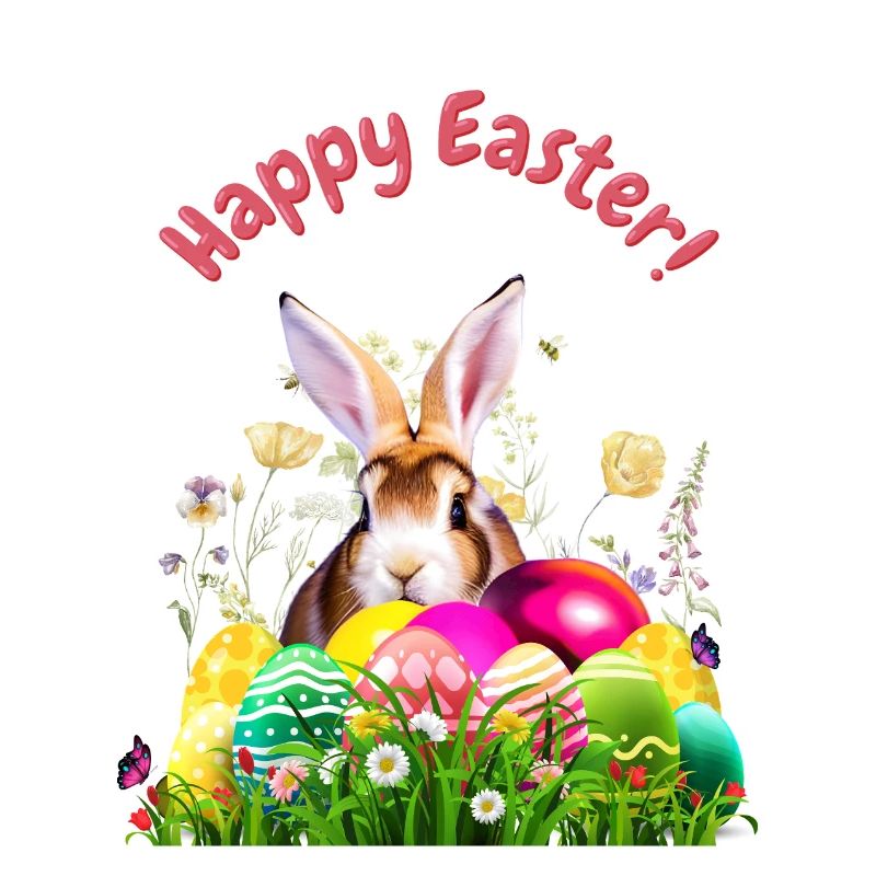 Cute Easter bunny with colorful eggs