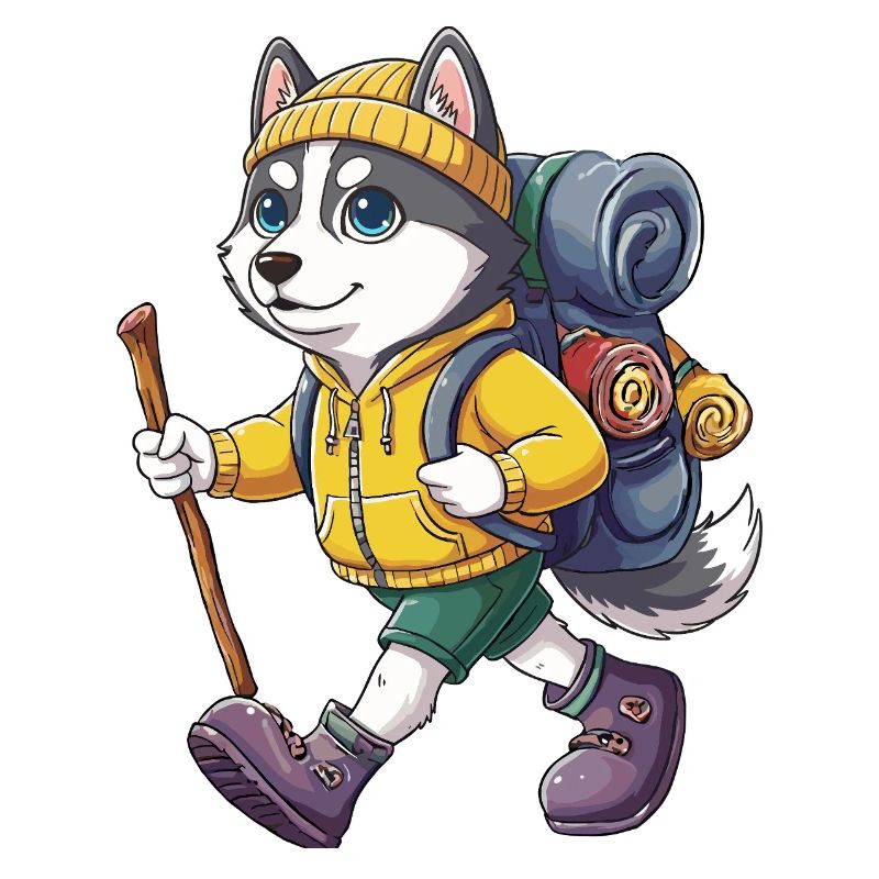 Cute Husky Dog Hiking Camping Adventure Backpacker