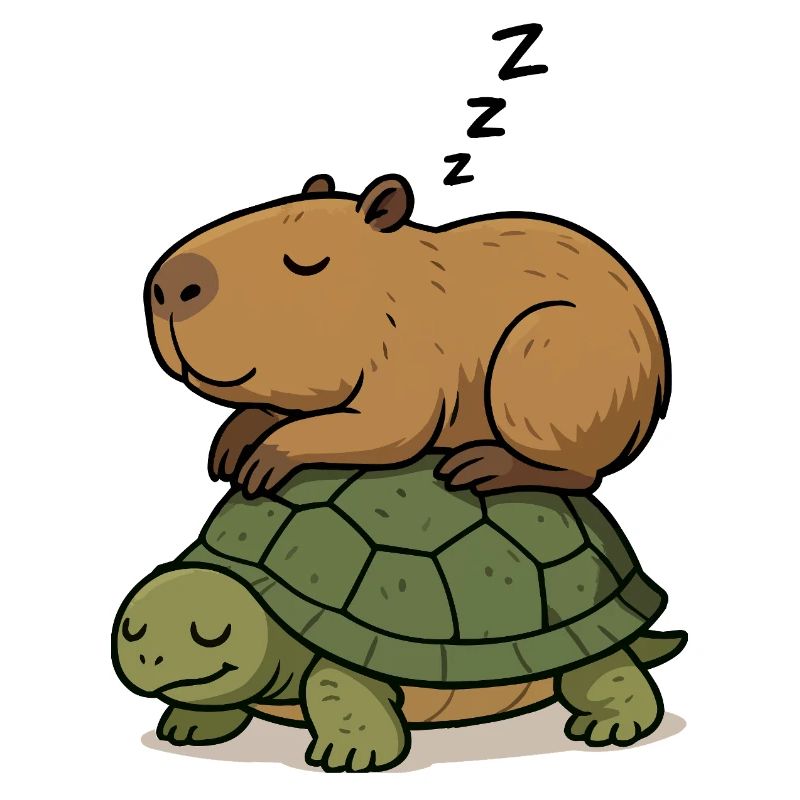 Schlummernder Capybara auf einer Schildkröte