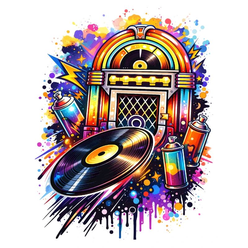 Juke-box coloré dans un style graffiti avec disque vinyle