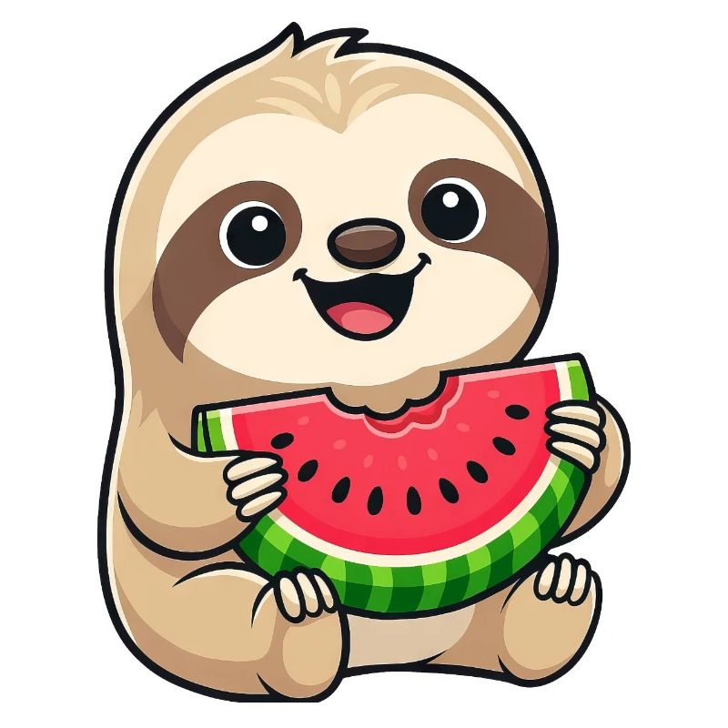 Drolliger Faultier Melone Sommerfrucht Cartoon Süß