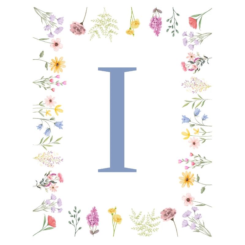 Floral Initial "I" Floral Monogram