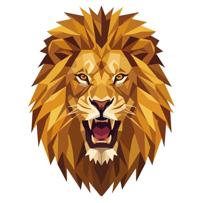 Geometric Roaring Lion Head Low Poly Art