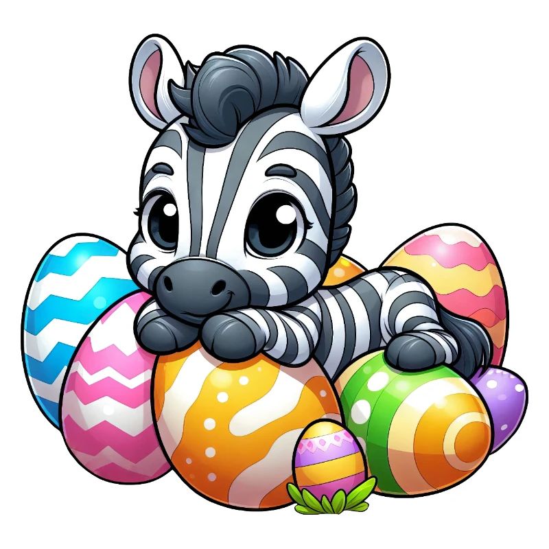 Cute Easter Zebra with Egg Cartoon